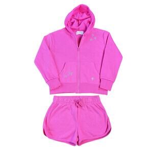 Butter Super Soft bedazzled Hoodie Zip-up & Short Shorts Set Hot Pink Small 7-8